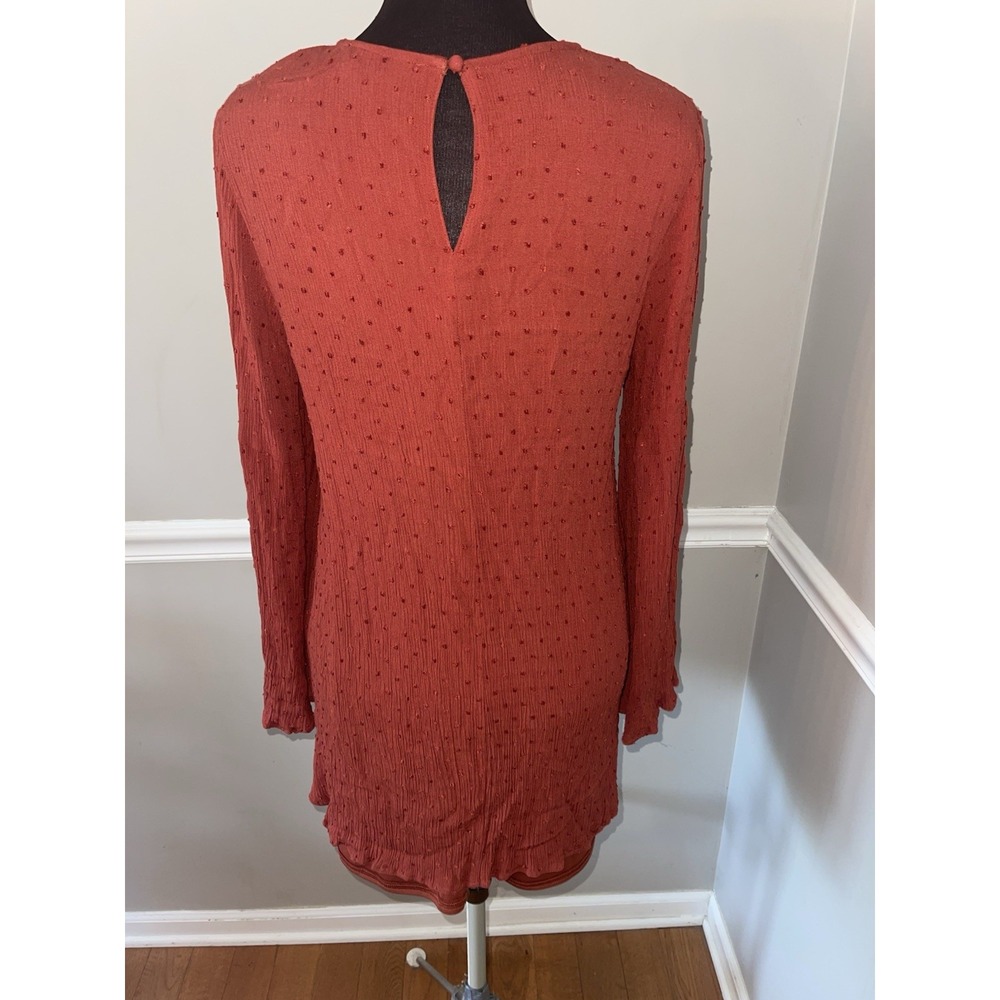 Love Riche Boho Mini Dress Rust Color Bell Sleeves Womens L - Picture 3 of 4